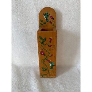 Vintage Wooden Hand Painted Wall-Mounted Long Matches Holder
